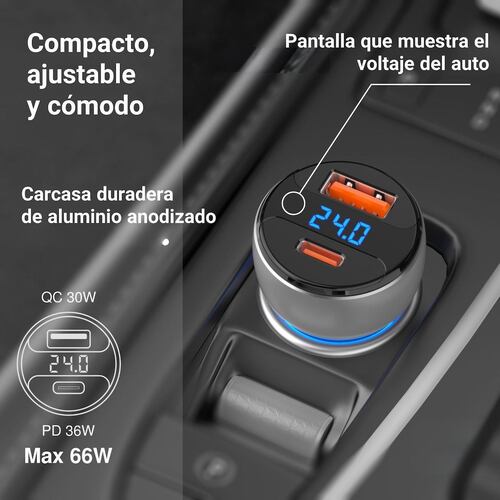 Cargador de Auto Ezquest con Pantalla Dual USB A USB C UltimatePower 66W