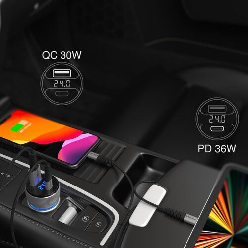 Cargador de Auto Ezquest con Pantalla Dual USB A USB C UltimatePower 66W