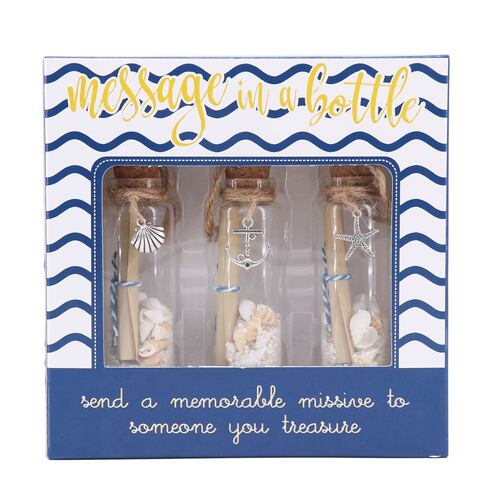 Set Decorativo Mensaje en una Botella Náutica Diseño Conchita, Ancla y Estrella de Mar