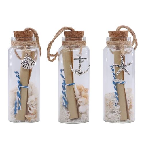 Set Decorativo Mensaje en una Botella Náutica Diseño Conchita, Ancla y Estrella de Mar