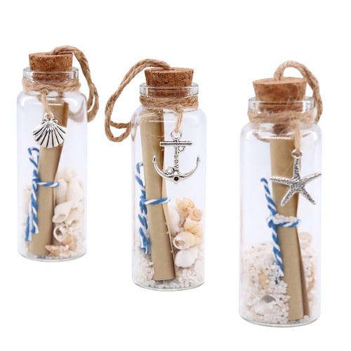 Set Decorativo Mensaje en una Botella Náutica Diseño Conchita, Ancla y Estrella de Mar