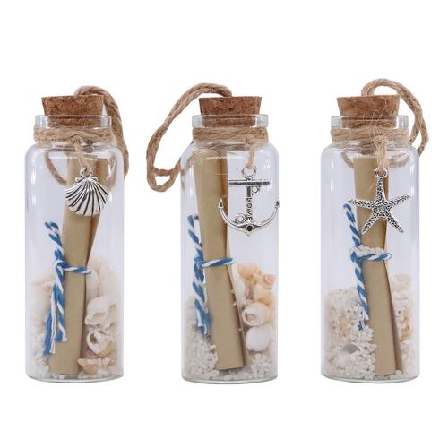 Set Decorativo Mensaje en una Botella Náutica Diseño Conchita, Ancla y Estrella de Mar