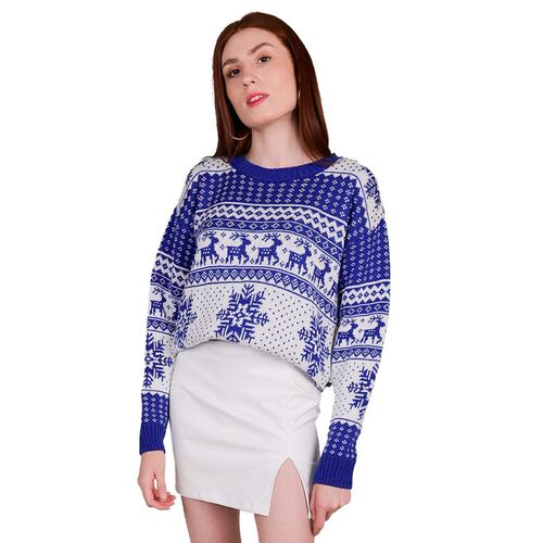 Suéter Azul Ugly Zuio De Navidad Vintage Para Mujer