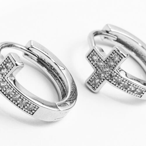 Arracadas Plateadas de Rodio con Cruz y Zirconia Vstone