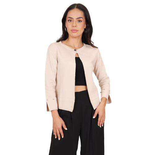Suéter manga con orilla de perla color oveja Zuio para Mujer