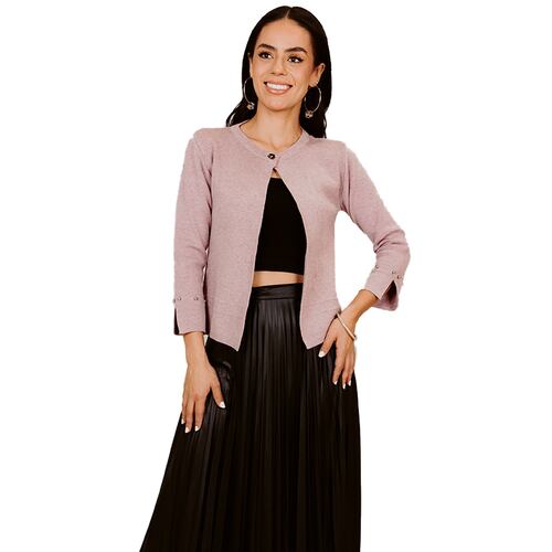 Suéter manga con orilla de perla color lila Zuio para Mujer