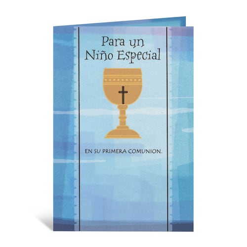 Tarjeta Primera Comunion Niño Caliz Dorado En Azul
