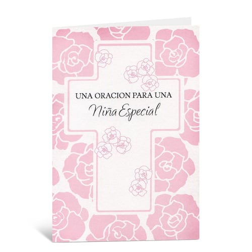 Tarjeta Niña  Cruz En Flores Rosas