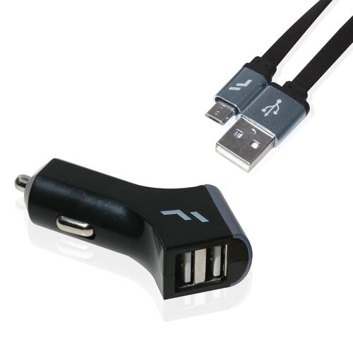 Cargador USB Para Auto Gris Con Micro USB