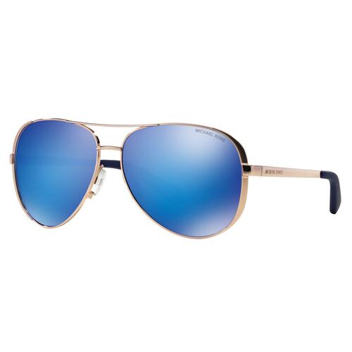 Lente solar Michael Kors chelsea espejeado azul en metal rosa