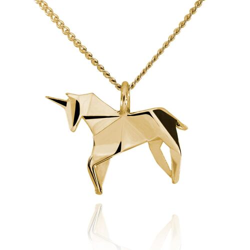 Dije Unicornio de Origami en Plata con Chapa de Oro Amarillo Necora