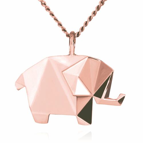 Dije Elefante de Origami en Plata con Chapa Oro Rosa Necora