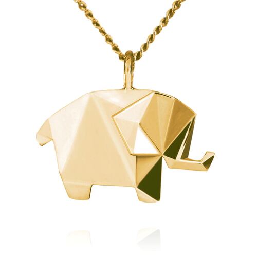 Dije Elefante de Origami en Plata con Chapa Oro Amarillo Necora