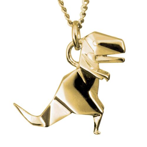 Dije T-Rex de Origami en Plata con Chapa Oro Amarillo  Necora