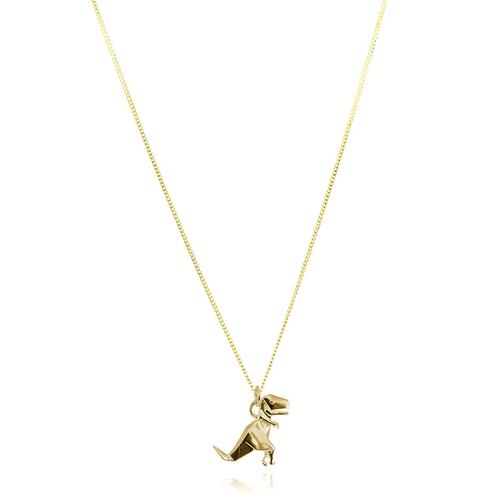 Dije T-Rex de Origami en Plata con Chapa Oro Amarillo  Necora