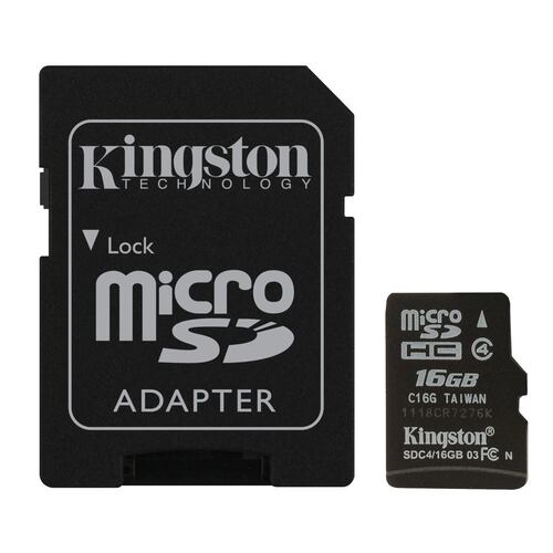 Tarjeta Kingston 16gb Micro SD C4 con Adaptador