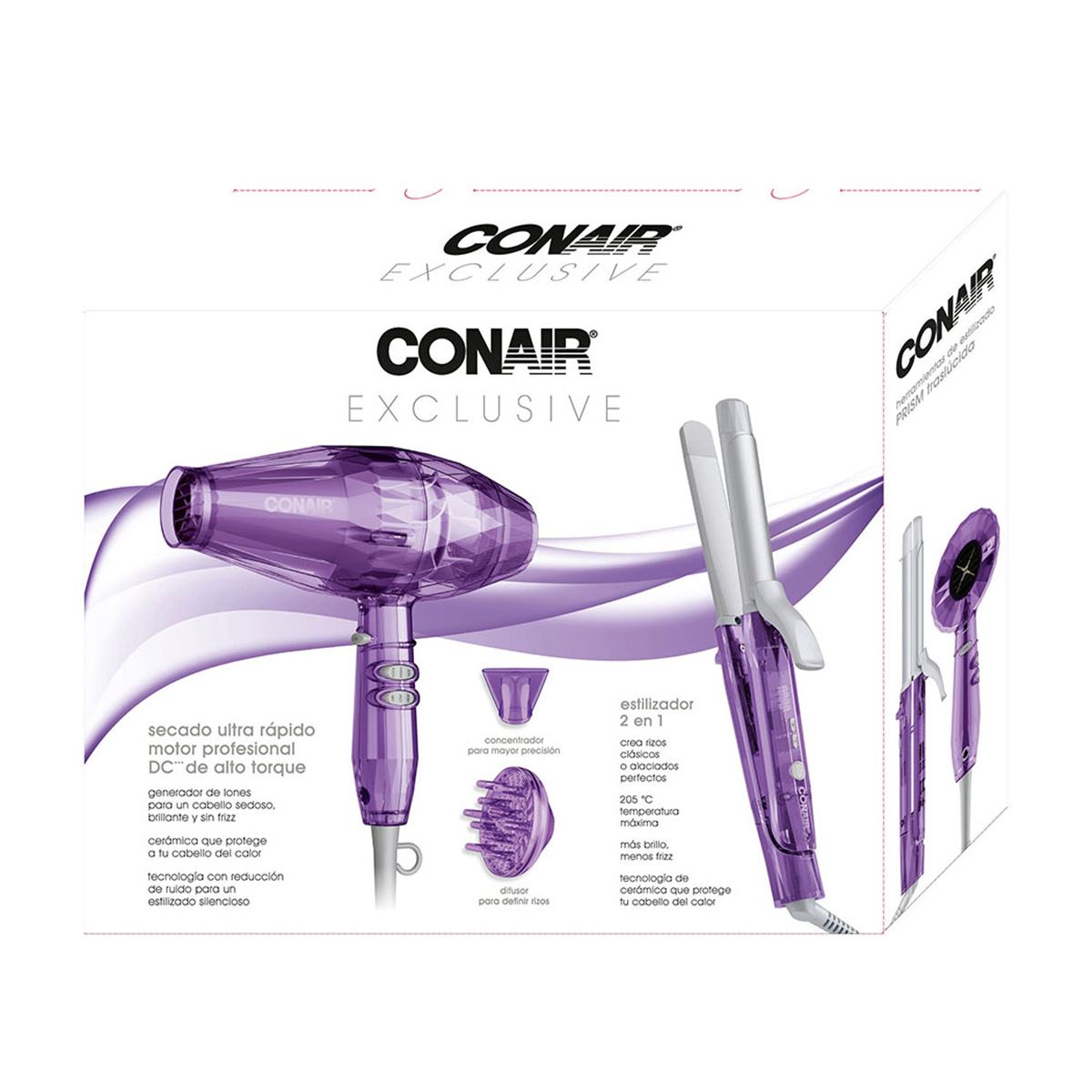 Combo Secadora y Estilizador 2 en 1 Morado Translucido Conair