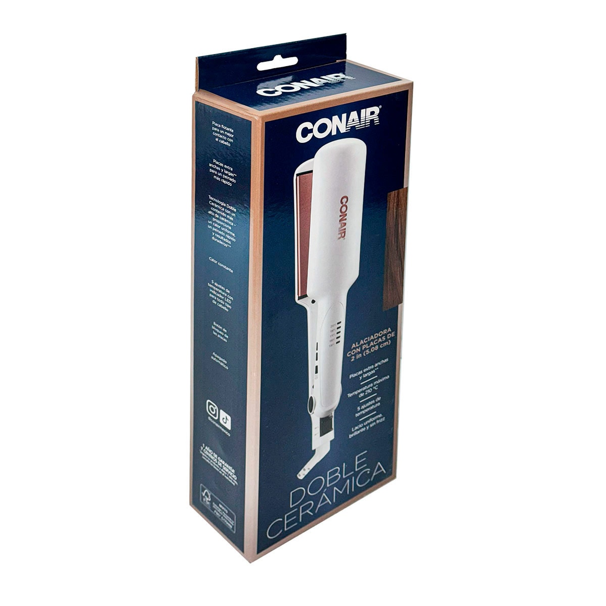 Conair Alaciadora Blanca Con Placas Rose Gold Doble Cerámica