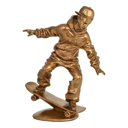 Figura decorativa de hombre patinando color cobre