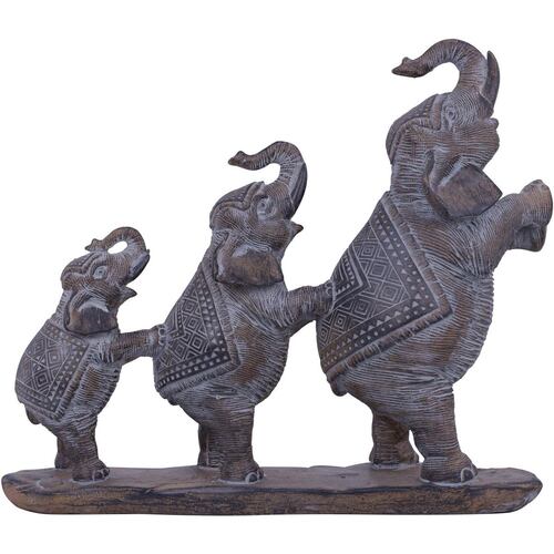 Fiigura decorativa de  tres elefantes en fila 30.5x9x25.5cm