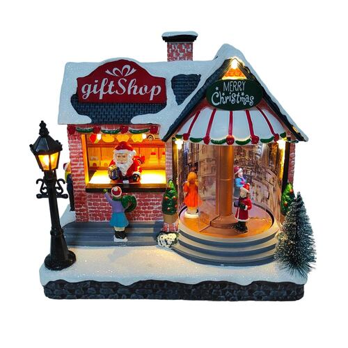 Figura Decorativa Navideña Tienda de Regalos con Luz Santini