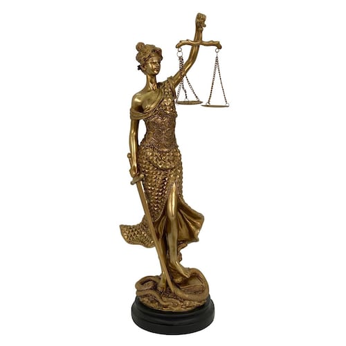 Escultura Dama La Justicia Color Dorada Con Base Negra