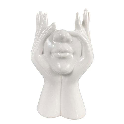 Figura Decorativa Manos en Rostro Color Blanco Tamaño chico