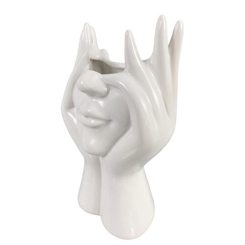 Figura Decorativa Manos en Rostro Color Blanco Tamaño chico