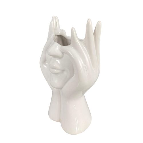 Figura Decorativa Manos en Rostro Color Blanco Tamaño Grande