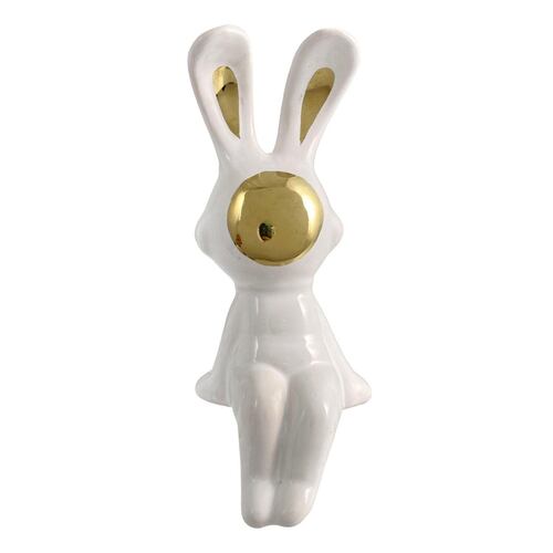Figura Decorativa Conejo Blanco Sentado con detalles dorados