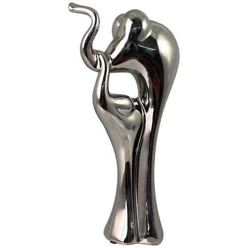 Figura Decorativa Minimalista en Cerámica Elefantes Plateados 15 x 7.5 x 31 cm Concepts