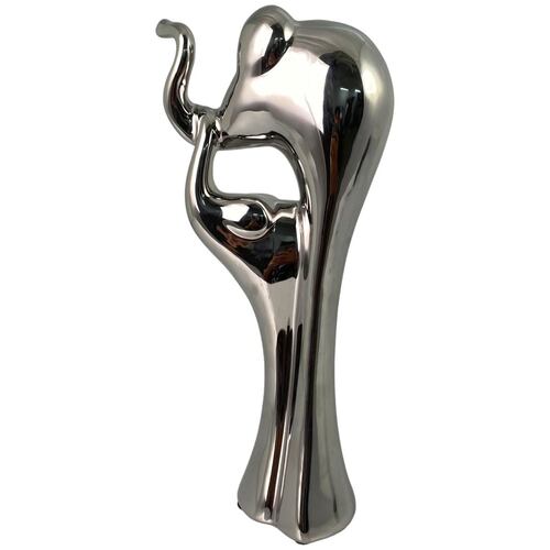 Figura Decorativa Minimalista en Cerámica Elefantes Plateados 15 x 7.5 x 31 cm Concepts