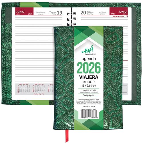 Agenda viajera OFI-PRO verde por día