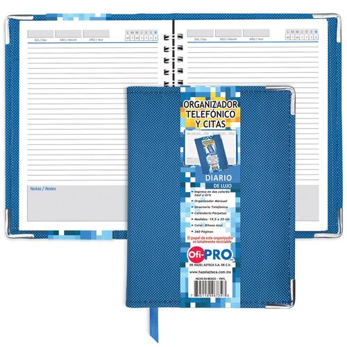 Organizador telefónico y citas diario lujo azul