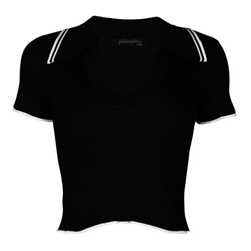 Playera con Vivos en Cuello Philosophy Talla Grande Color Negro para Mujer