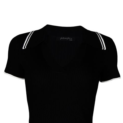 Playera con Vivos en Cuello Philosophy Talla Grande Color Negro para Mujer