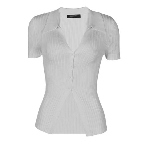 Playera Lisa con Botones Philosophy Talla Chica Color Blanco para Mujer