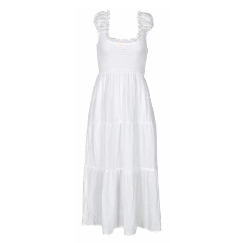 Vestido Largo con Olanes Philosophy Talla Mediana Color Blanco para Mujer
