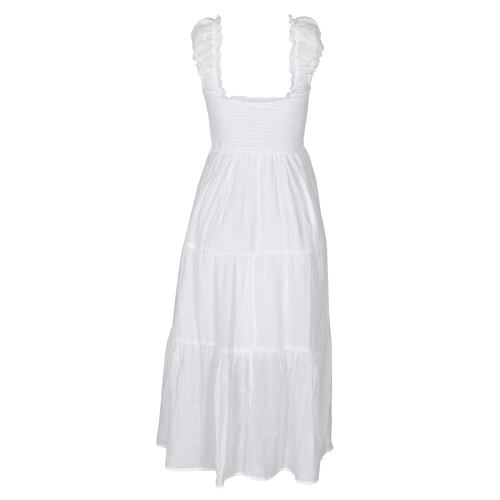 Vestido Largo con Olanes Philosophy Talla Mediana Color Blanco para Mujer