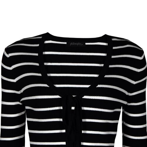 Suéter Tejido con Cinta Philosophy Talla Grande Color Negro Combinado para Mujer