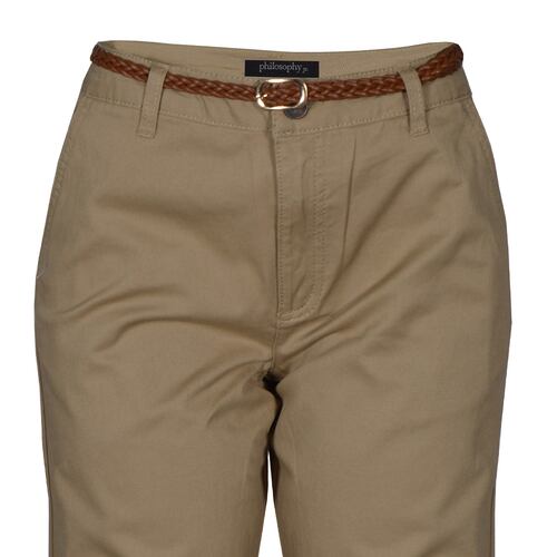Pantalón Amplio Recto con Cinturón Philosophy Color Café Claro Talla Mediana para Mujer