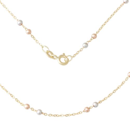 Gargantilla Con 2 Bolitas Lisas 3 Colores De 45 Cm, Oro 14k, Sini