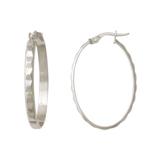 Arracadas Oval Amartilladas Oro Blanco 14k, Sini
