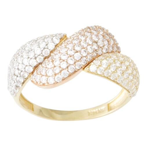 Anillo Cruzado 3 Colores, Circonia, Oro14k,  Sini