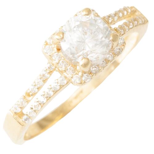 Solitario Cuadro con 2 Hileras Circonias Oro 14K Sini