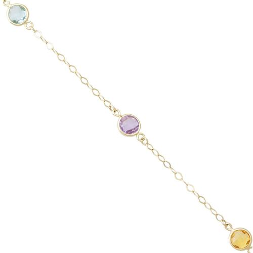 Pulsera Amarilla con Piedras Naturales (Citrino, Amatista y Agua Marina) de 19 centrimetros. de Oro 14K, Sini