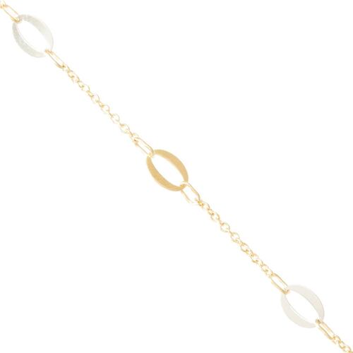 Pulsera Bicolor Rolo Placas Caladas Oro 14K Sini