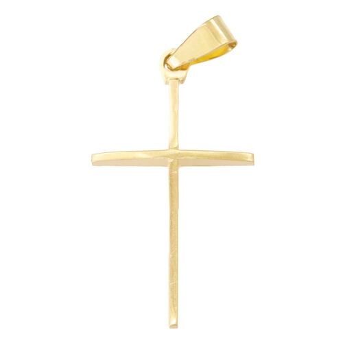 Cruz Lisa Curva Delgada Amarilla de Oro 14K, Sini
