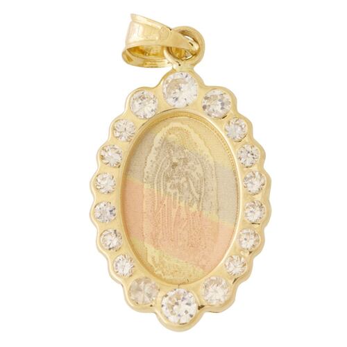 Medalla Virgen Guadalupe Laser Con Circonias En Disminución 3 Colores, Oro 14k, Sini