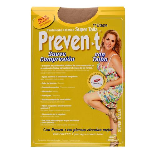 Pantimedia Preven-T Super Talla suave compresión transparente modelo 1945 talla mediana color champagne dama
